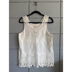 Bohemian Eyelet 100% Cotton Sheer Lace Tank Top size M Retro